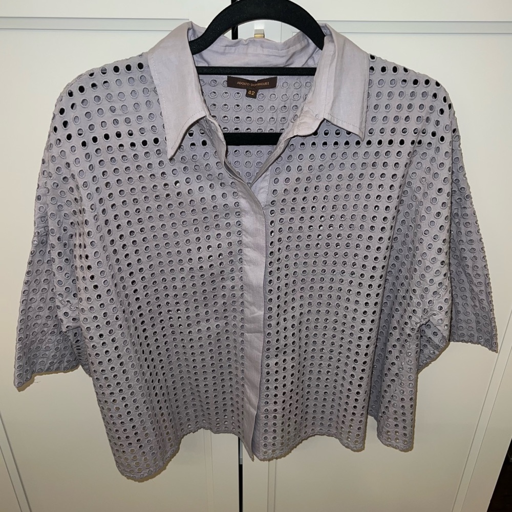 Adolfo Dominguez White Cotton Die-Cut Blue Shirt